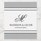 Elegant Monogram Huwelijk  Wijn Etiket (Enkel label)