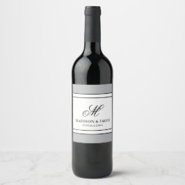 Elegant Monogram Huwelijk  Wijn Etiket