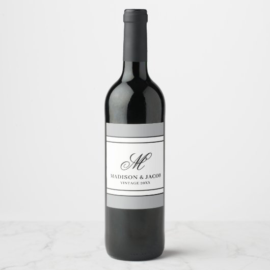 Elegant Monogram Huwelijk  Wijn Etiket (Voorkant)