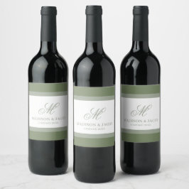 Elegant Monogram Huwelijk  Wijn Etiket