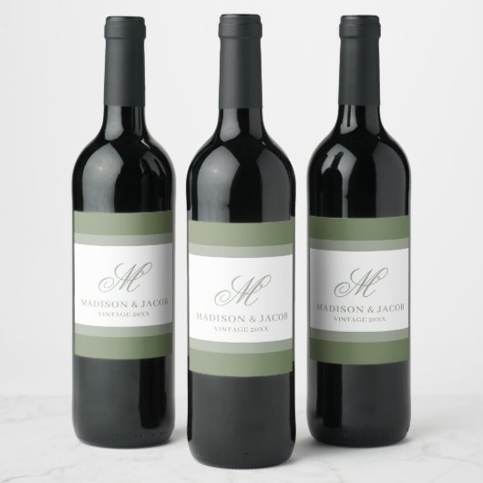 Elegant Monogram Huwelijk  Wijn Etiket (Flessen)