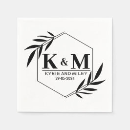 elegant monogram huwelijks zwart en wit servet