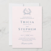 Elegant monogram huwelijksuitnodiging blush roze kaart (Voorkant)