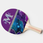 Elegant Monogram I Paars Blauwgroen Agate Silver Tafeltennisbatje (Zijkant)