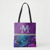 Elegant Monogram I Paars Blauwgroen Agate Silver Tote Bag (Voorkant)