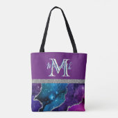 Elegant Monogram I Paars Blauwgroen Agate Silver Tote Bag (Achterkant)