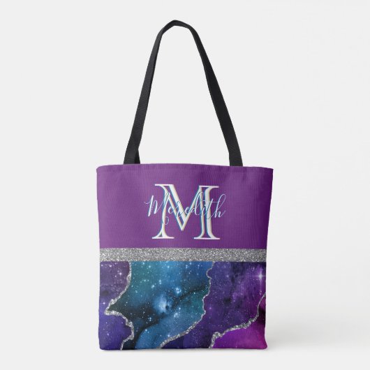 Elegant Monogram I Paars Blauwgroen Agate Silver Tote Bag (Achterkant)