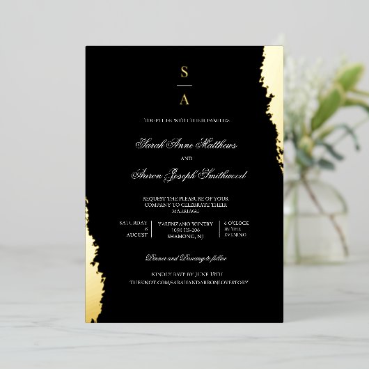 Elegant monogram in één weddenschap folie uitnodiging (Staand Voorkant)