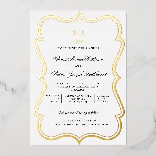 Elegant monogram in één weddenschap folie uitnodiging (Voorkant)