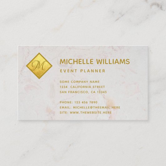 Elegant Monogram in Faux Gold Folie Wit Marmer Visitekaartje (Achterkant)