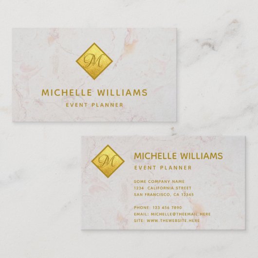 Elegant Monogram in Faux Gold Folie Wit Marmer Visitekaartje (Voorkant / Achterkant)