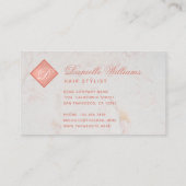 Elegant Monogram in Roos Goud Roze Wit Marmer Visitekaartje (Achterkant)