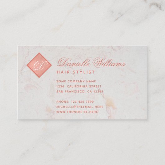 Elegant Monogram in Roos Goud Roze Wit Marmer Visitekaartje (Achterkant)