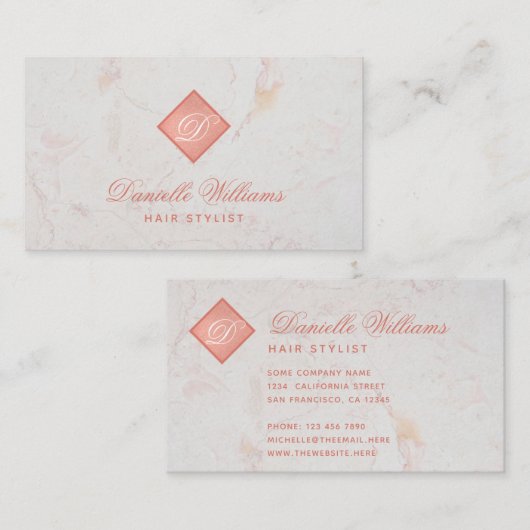 Elegant Monogram in Roos Goud Roze Wit Marmer Visitekaartje (Voorkant / Achterkant)