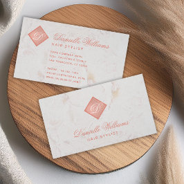 Elegant monogram in roze goud roze witte marmer visitekaartje