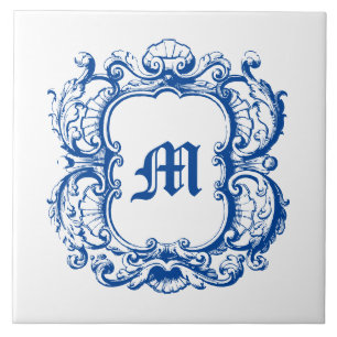 Elegant monogram in Zee Shell Cartouche Sjabloon Tegeltje