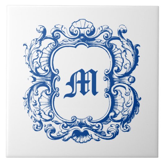 Elegant monogram in Zee Shell Cartouche Sjabloon Tegeltje (Voorkant)