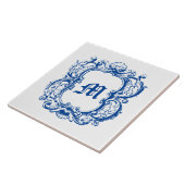 Elegant monogram in Zee Shell Cartouche Sjabloon Tegeltje (Zijkant)