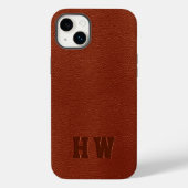 Elegant monogram ingegraveerd bruin veen leder Case-Mate iPhone case (Achterkant)