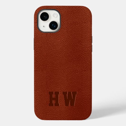 Elegant monogram ingegraveerd bruin veen leder Case-Mate iPhone case (Achterkant)