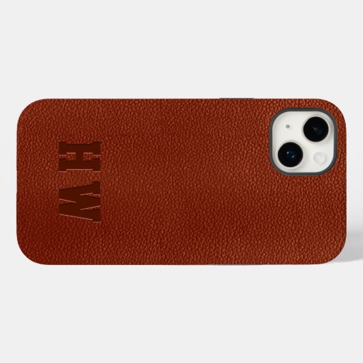 Elegant monogram ingegraveerd bruin veen leder Case-Mate iPhone case (Achterkant (horizontaal))