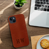 Elegant monogram ingegraveerd bruin veen leder Case-Mate iPhone case