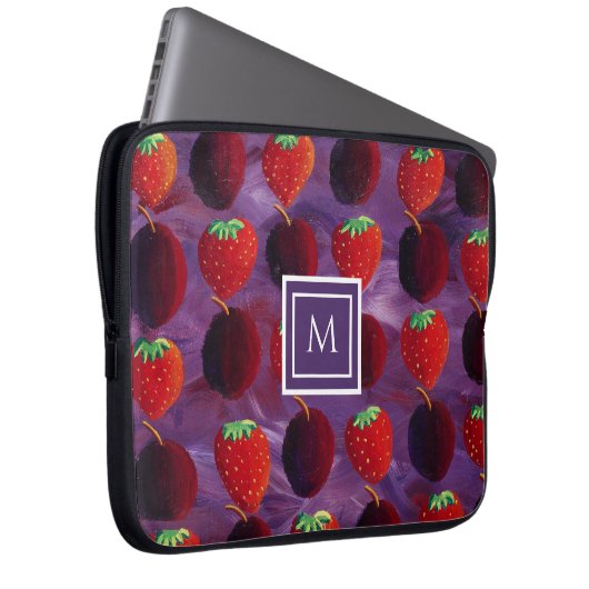 Elegant monogram Initiaal aardbeien fruit Laptop Sleeve (Voorkant Rechts)