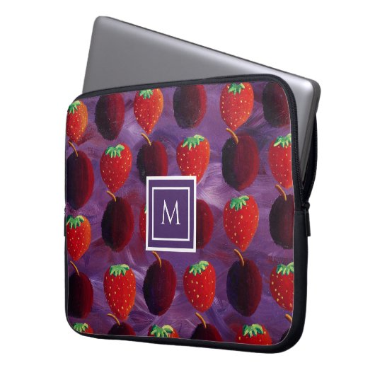 Elegant monogram Initiaal aardbeien fruit Laptop Sleeve (Voorkant Links)
