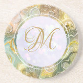 Elegant Monogram Initiaal Abstract Goud Marmer Zandsteen Onderzetter (Voorkant)