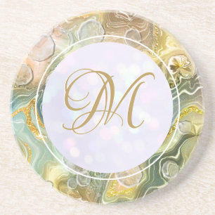 Elegant Monogram Initiaal Abstract Goud Marmer Zandsteen Onderzetter