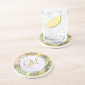 Elegant Monogram Initiaal Abstract Goud Marmer Zandsteen Onderzetter (Zijkant)