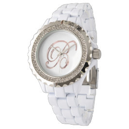 Elegant Monogram Initiaal B Faux Roos Gold Horloge