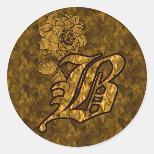 Elegant Monogram Initiaal B Gold Peony Sticker (Voorkant)