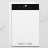 Elegant Monogram Initiaal Black White Sjabloon Briefpapier (Voorkant / Achterkant)