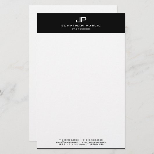 Elegant Monogram Initiaal Black White Sjabloon Briefpapier (Voorkant / Achterkant)