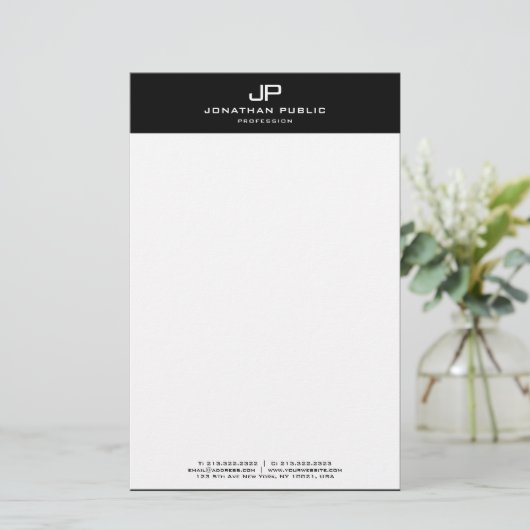 Elegant Monogram Initiaal Black White Sjabloon Briefpapier (Staand voorkant)
