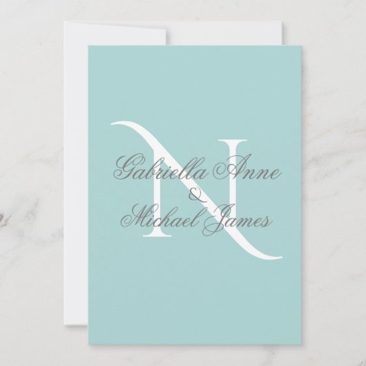 Elegant Monogram Initiaal Blue Wedding Kaart (Voorkant)