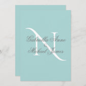 Elegant Monogram Initiaal Blue Wedding Kaart (Voorkant / Achterkant)