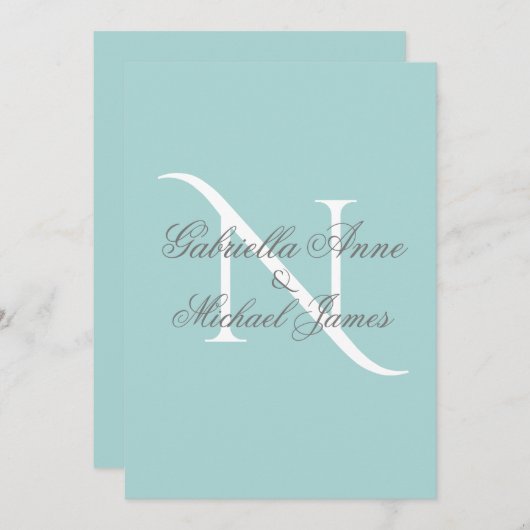 Elegant Monogram Initiaal Blue Wedding Kaart (Voorkant / Achterkant)