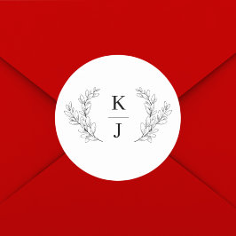 Elegant Monogram Initiaal Botanische Leaf Bruiloft Ronde Sticker