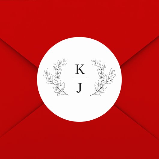 Elegant Monogram Initiaal Botanische Leaf Bruiloft Ronde Sticker