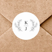 Elegant Monogram Initiaal Botanische Leaf Bruiloft Ronde Sticker
