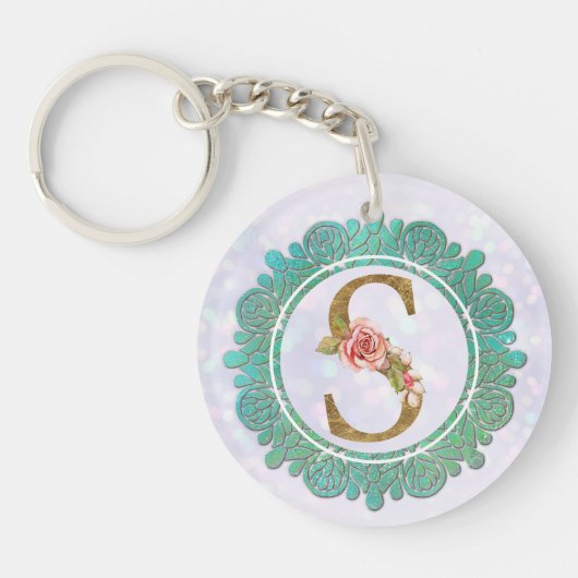 Elegant Monogram Initiaal Brieven met Mandala Sleutelhanger (Voorkant)