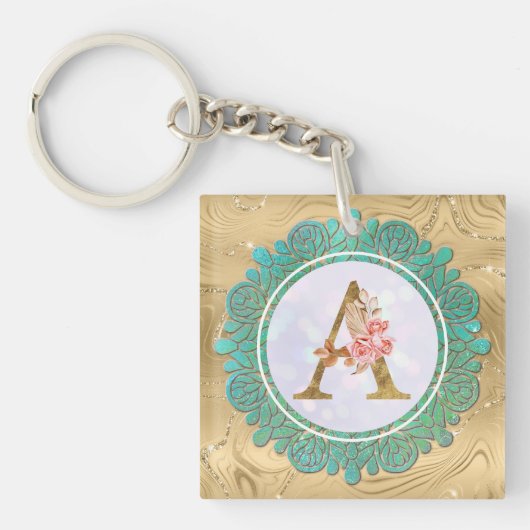 Elegant Monogram Initiaal Brieven met Mandala Sleutelhanger (voorkant)