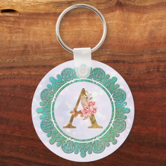 Elegant Monogram Initiaal Brieven met Mandala Sleutelhanger (Voorkant)