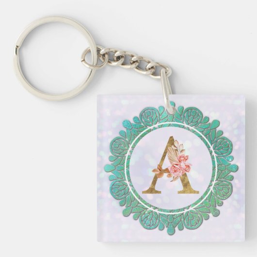 Elegant Monogram Initiaal Brieven met Mandala Sleutelhanger (voorkant)
