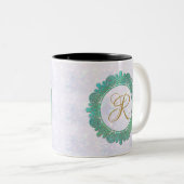 Elegant Monogram Initiaal Brieven met Mandala Tweekleurige Koffiemok (Voorkant rechts)