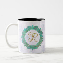 Elegant Monogram Initiaal Brieven met Mandala Tweekleurige Koffiemok