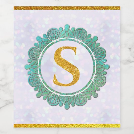 Elegant Monogram Initiaal Brieven met Mandala Wijn Etiket (Enkel label)