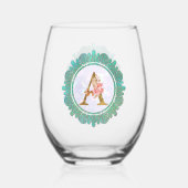 Elegant Monogram Initiaal Brieven met Mandala Wijnglas Zonder Voet (Achterkant)